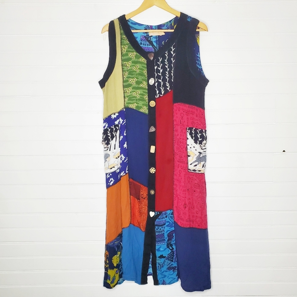 Vintage La Cera Tribal Patchwork Maxi Dress
